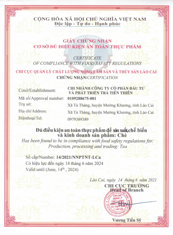 Giấy Chứng Nhận VSATTP