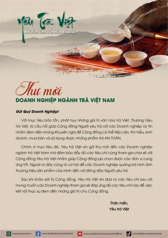 Thư mời hợp tác Doanh nghiệp ngành trà Việt Nam