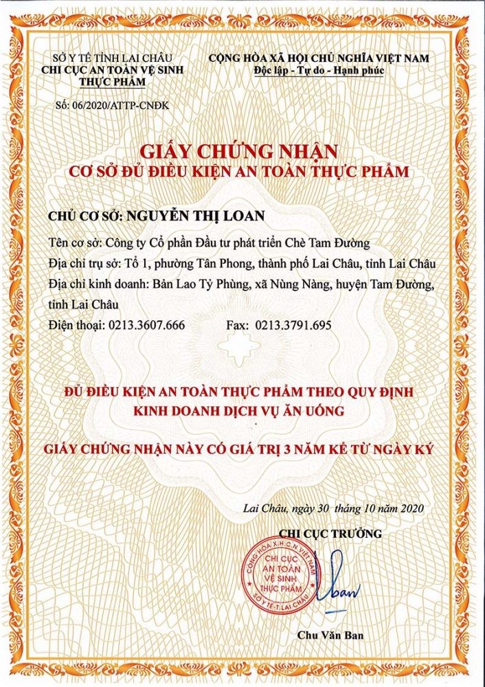 Giấy chứng nhận cơ sở đủ điều kiện ATTP