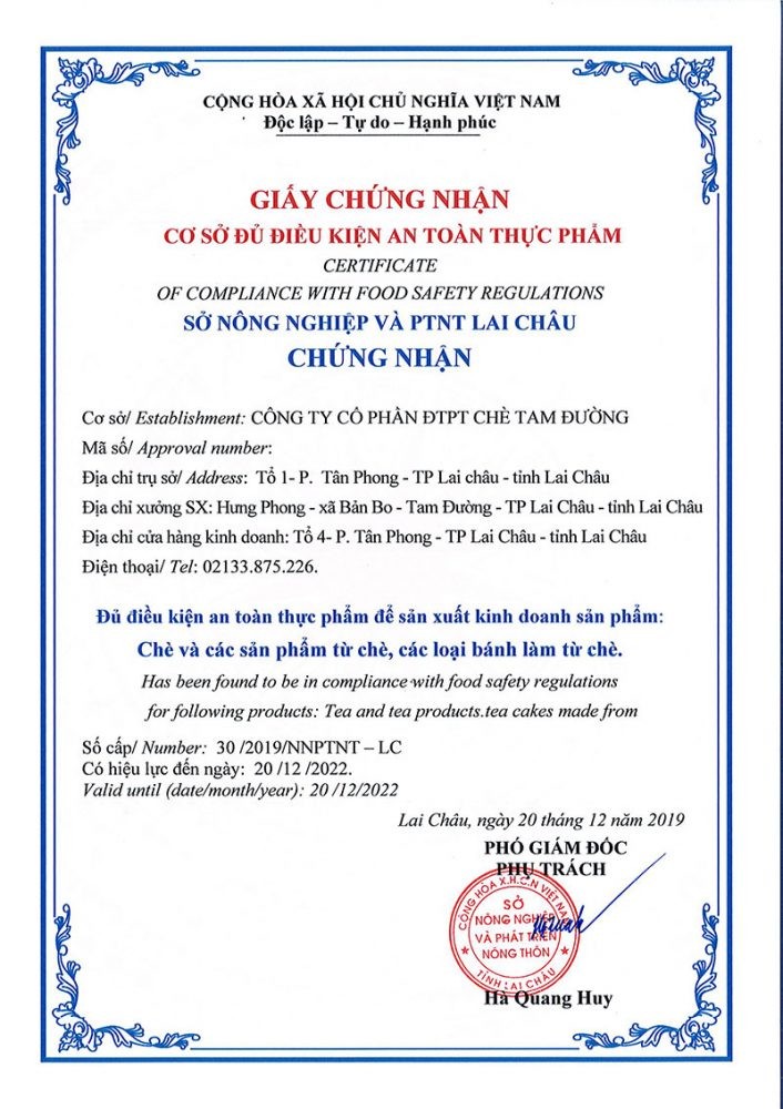 Giấy chứng nhận cơ sở đủ điều kiện ATTP