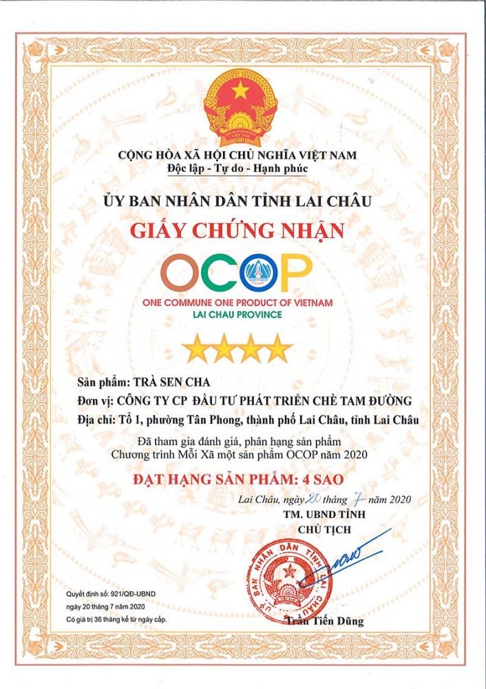 Giấy chứng nhận OCOP Trà Sencha