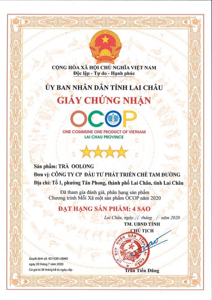 Giấy chứng nhận OCOP Trà Oolong 